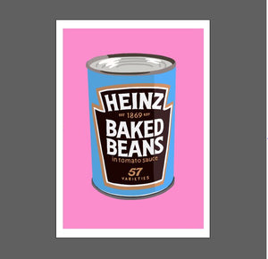 Baked Beans Pop Art - Blue on Pink