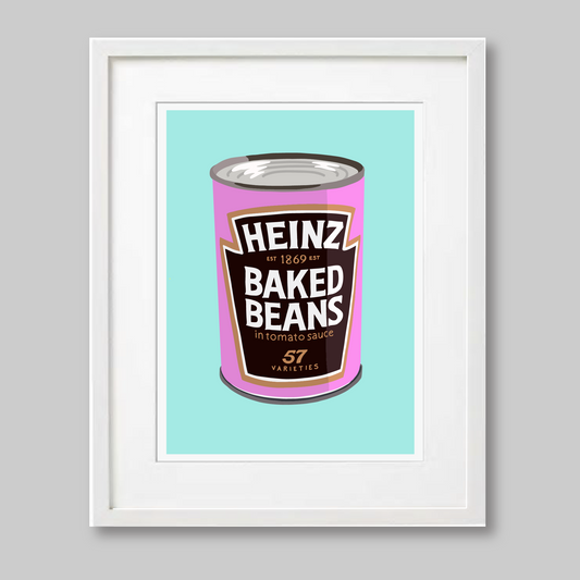 Baked Beans Pop Art - Pink on Blue