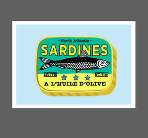 Sardine Pop Art Print - Blue Background