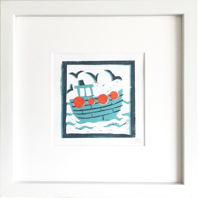 Fishing Boat Lino Print (Framed)
